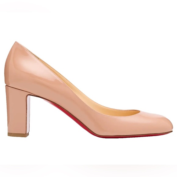 Christian Louboutin Shoes - Christian Louboutin Cadrilla 70mm Patent Nude Block Heel Pumps, size 36.5